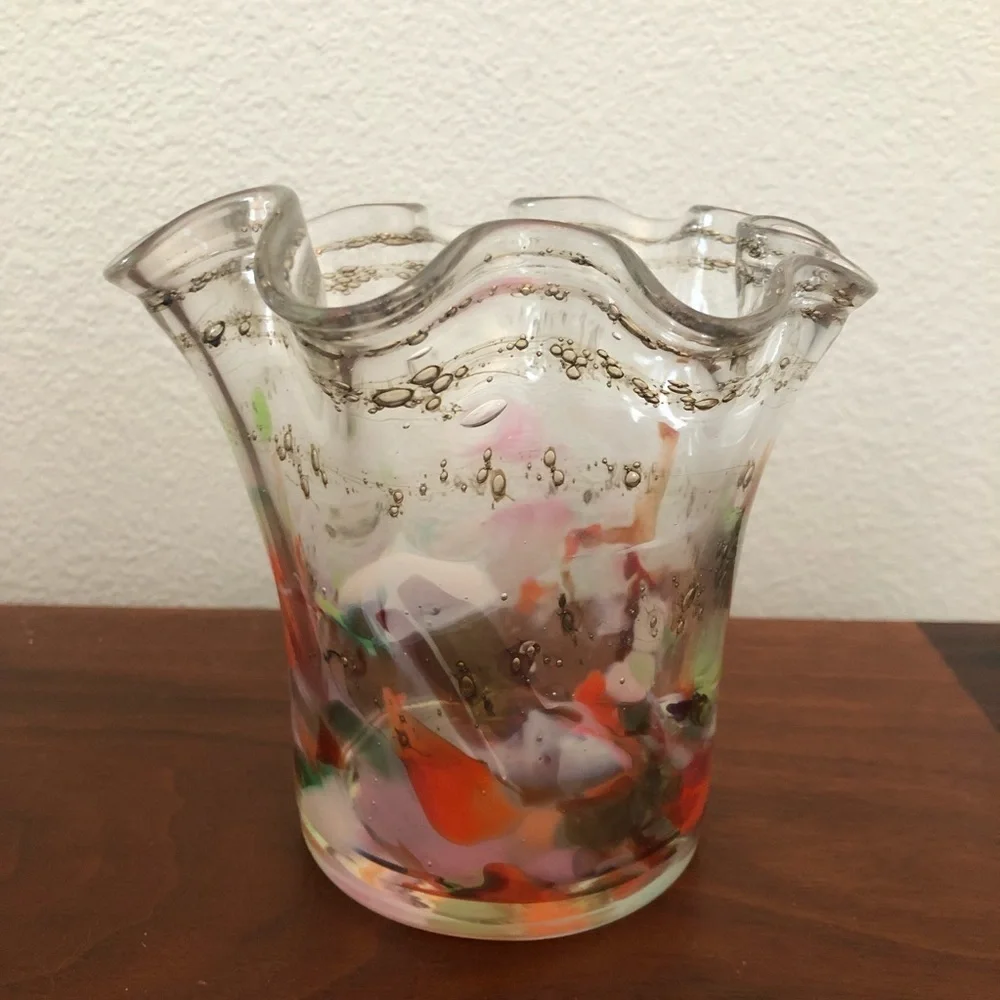 Stunning Vintage Art Glass Vase Candle Holder Gold